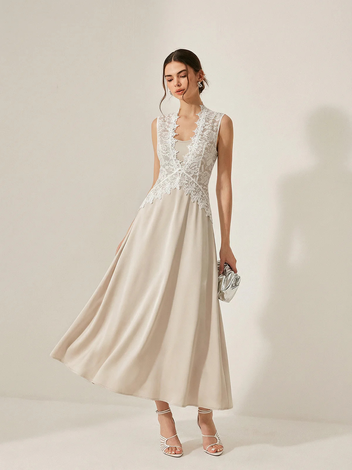 Satin Cami Dress & Lace Vest Two-Piece Set | Commense