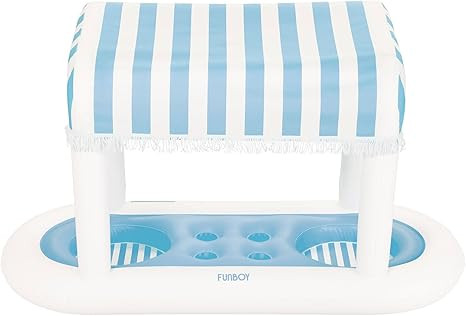 FUNBOY Giant Floating Light Blue Cabana Stripe Drink Station, Removable Fabric Shade with Fringe,... | Amazon (US)