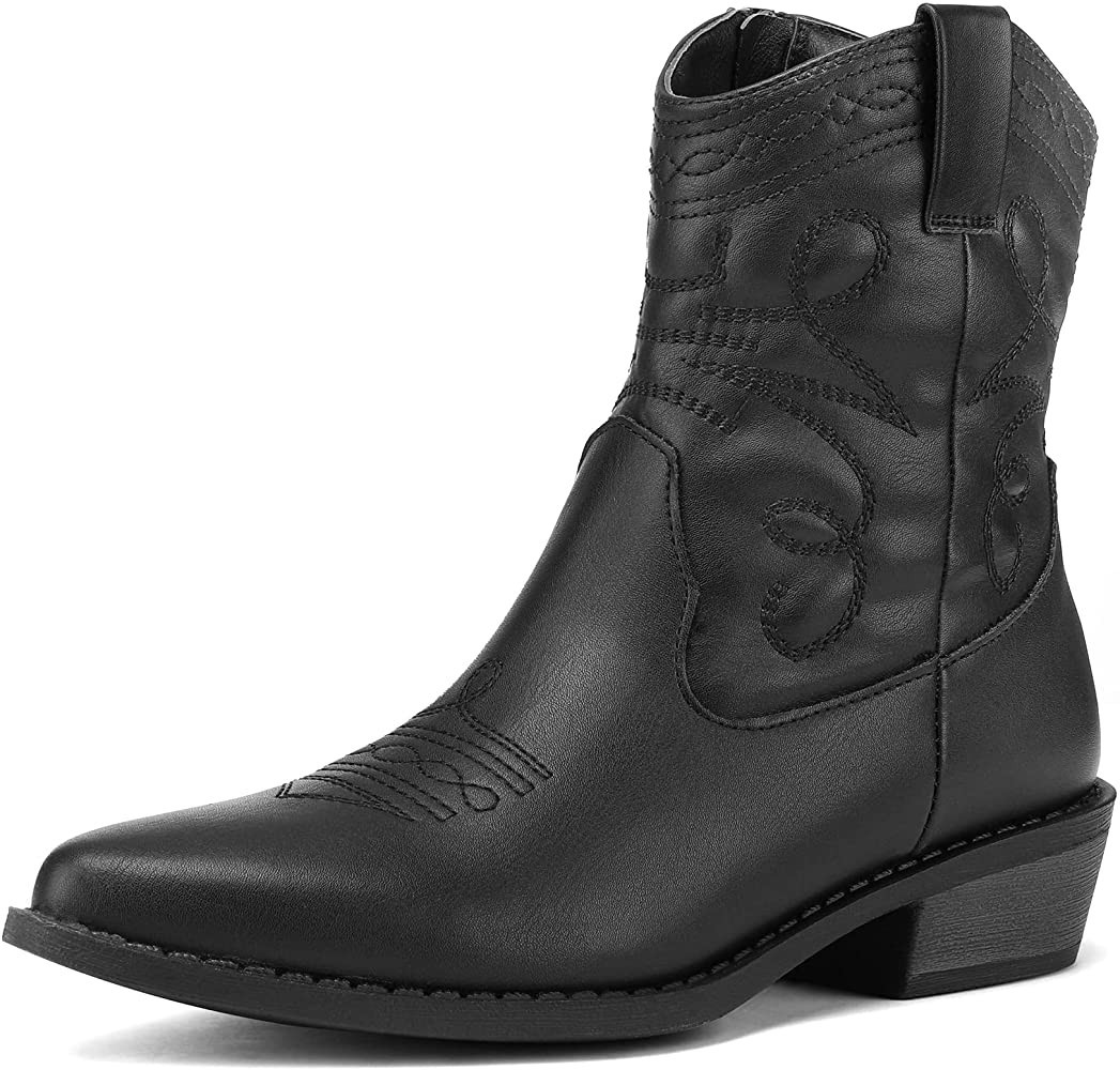 mysoft Women's Fashion Western Cowboy Ankle Boots Short Cowgirl Low Heel Booties | Amazon (US)
