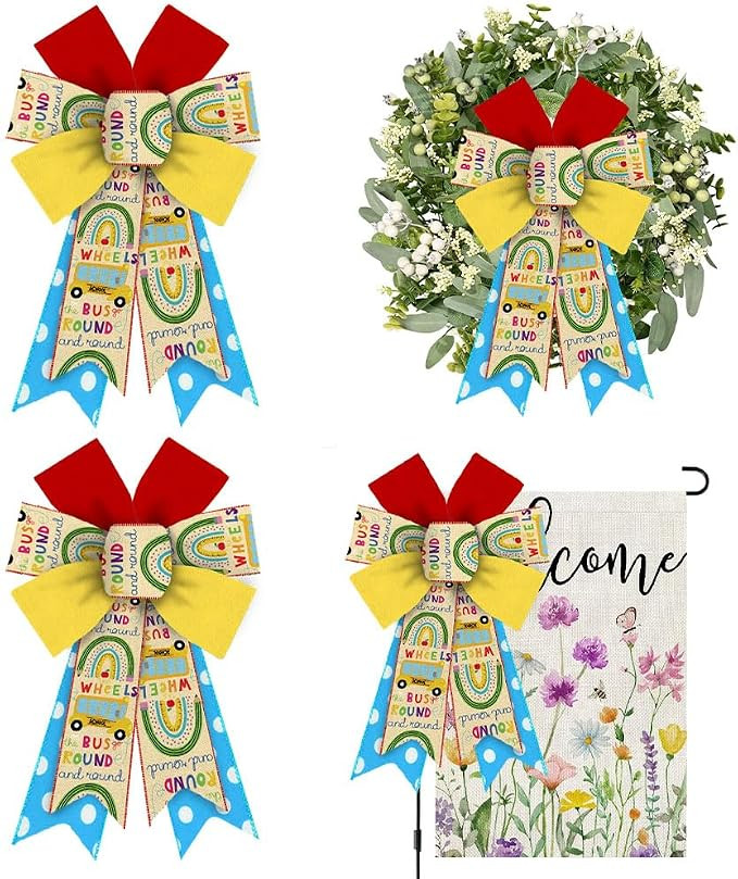 ALIBBON 2Pcs Back to School Bows for Wreath, School Wreath Bows, Classroom Wreath Bows for Front ... | Amazon (US)