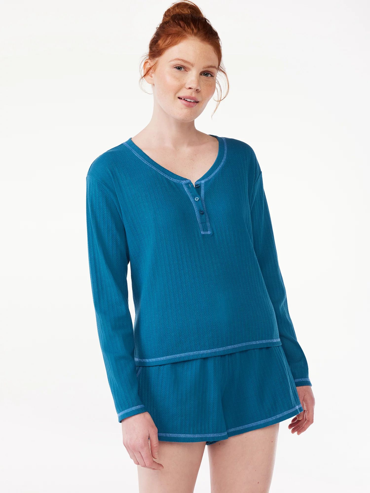 Joyspun Women's Rib Henley Top and Shorts Pajama Set, 2-Piece, Sizes XS to 3X | Walmart (US)