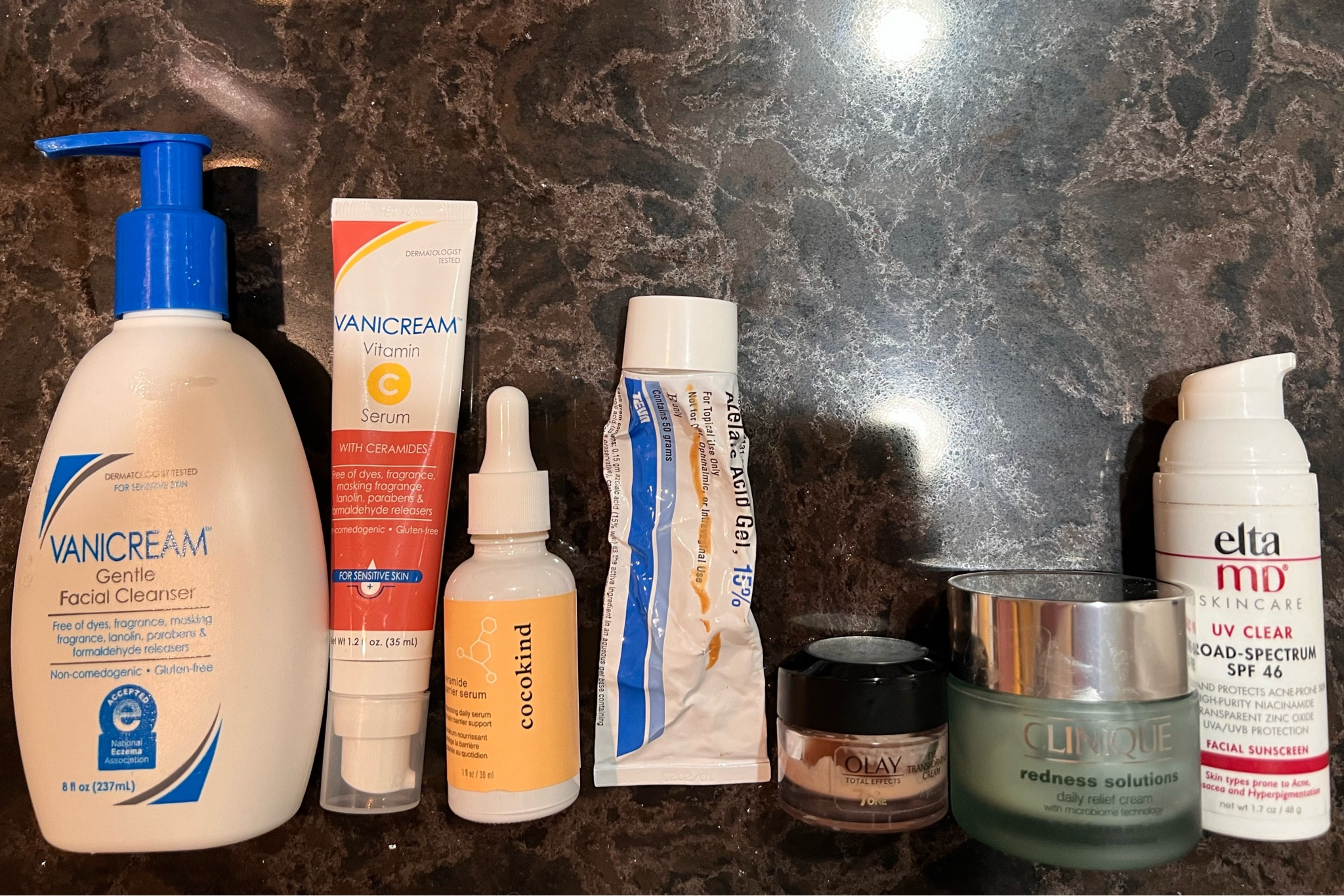 My am skincare lineup that helps with my inflammation, flare ups and redness from rosacea. Vitamin C serum. Eye cream. Moisturizer. Go to cleaner. Skin barrier. Most loved products for beauty  

#LTKbeauty #LTKover40 #LTKGiftGuide