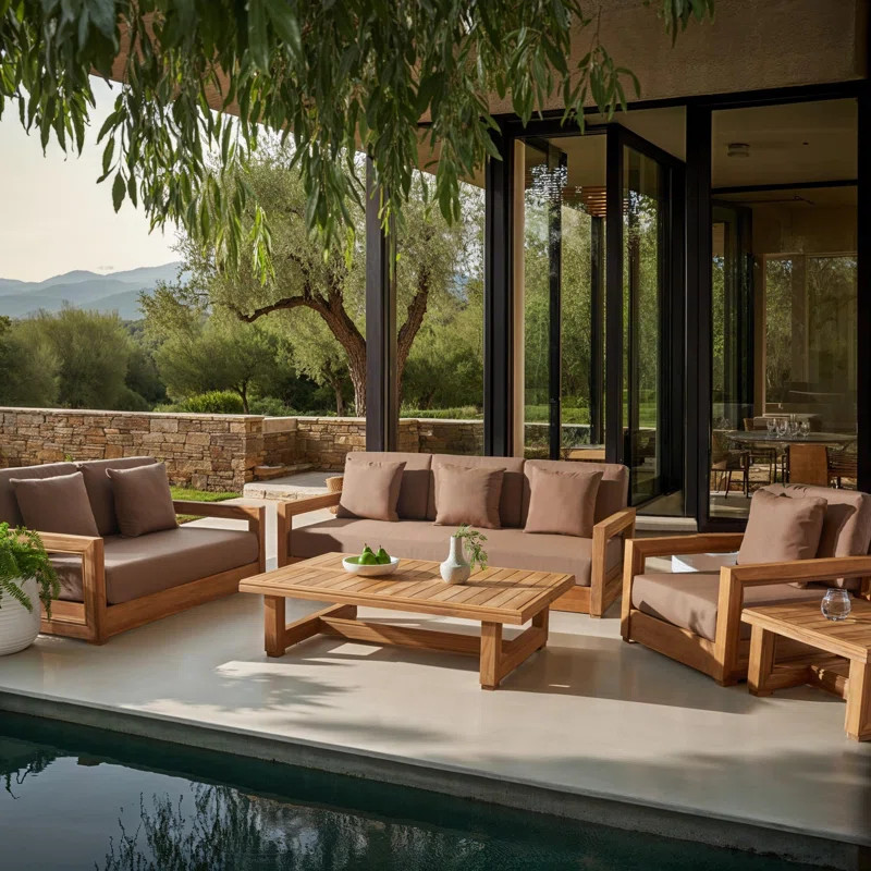 Melrose 5 - Piece Teak Outdoor Sofa Seating Group with Cushions | Joss & Main