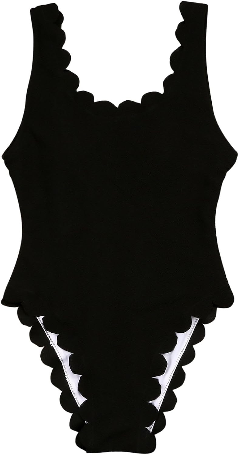 Women's One Piece Wavy Edge Trim Backless Bikini Padded Tummy Control Swimwear Swimsuit Bathing S... | Amazon (US)