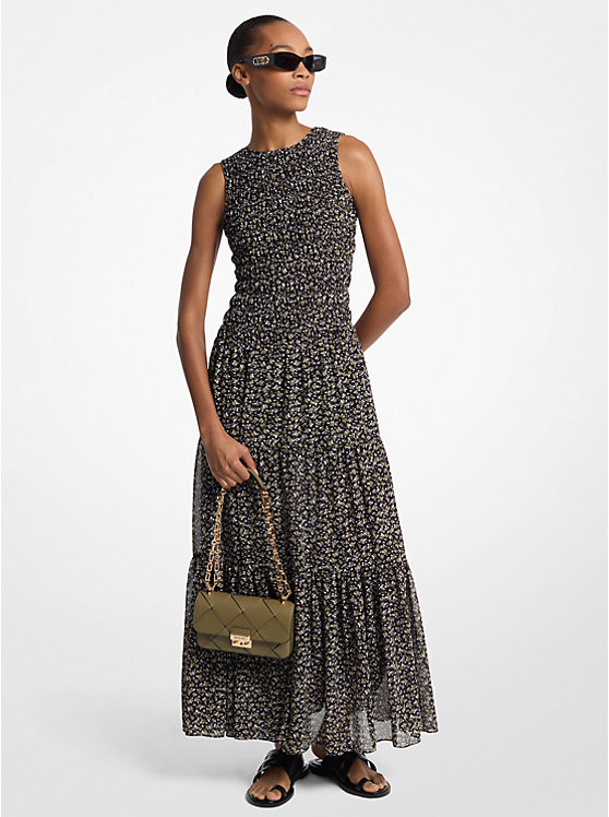 Floral Print Smocked Georgette Maxi Dress | Michael Kors US