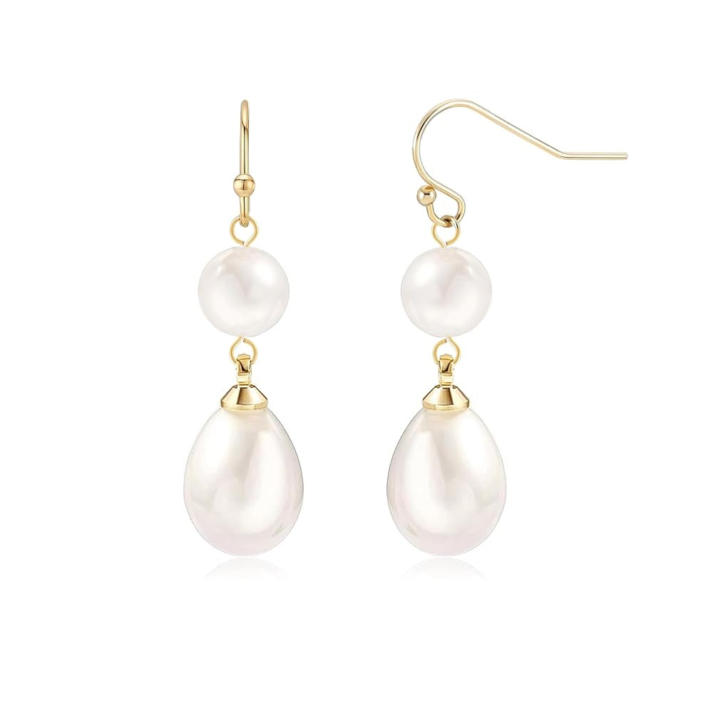 Pearl Earrings for Women 14K Gold Plated/925 Sterling Silver Double Pearl Dangle Drop Earrings fo... | Amazon (US)