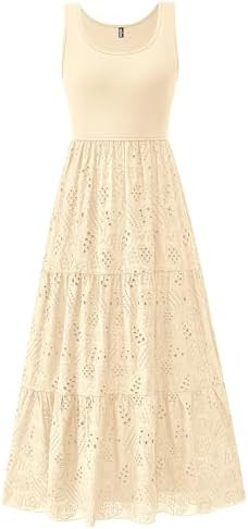 BTFBM Women Summer Eyelet Midi Dresses Casual Spring 2026 Sleeveless A Line Flowy Vacation Beach ... | Amazon (US)