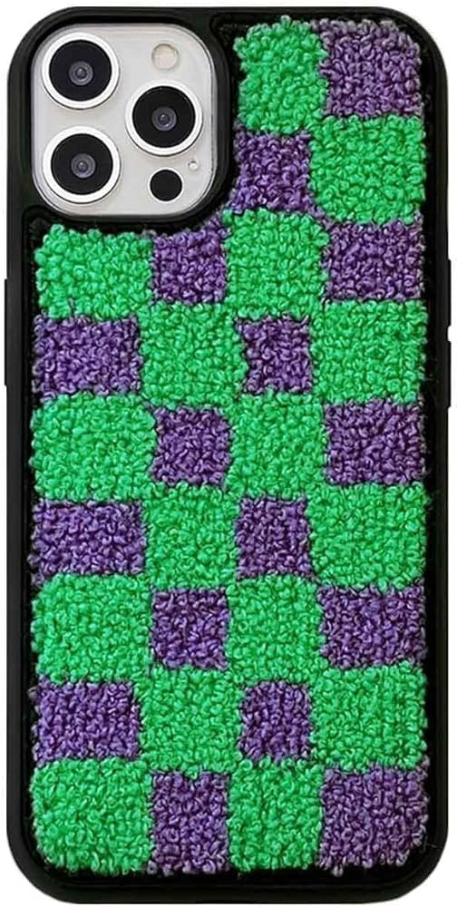 Tewwsdi Compatible with Checkered iPhone 12 Pro Max Case, Green Checkered Phone Case,iPhone Fluff... | Amazon (US)