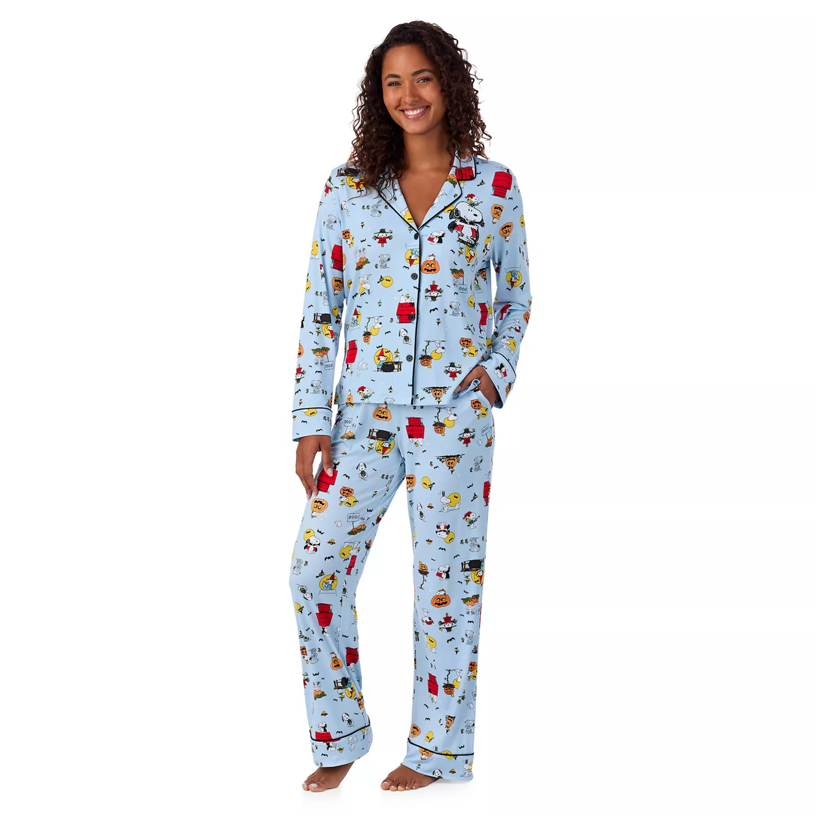 Women's Beauty Sleep Social Marcie Peanuts Halloween Long Sleeve Top & Pants Pajama Set | Kohl's