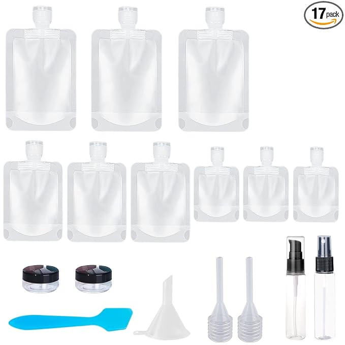 SEQUHITKU 17 Pack Travel Pouches for Toiletries,TSA Approved,Portable Containers,Stand Up Pouch,R... | Amazon (US)