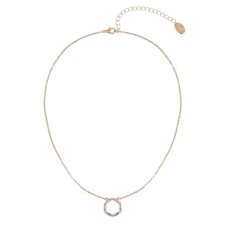 Time and Tru Adult Women s Gold Tone Baguette Crystal Metal Pendant Necklace | Walmart (US)