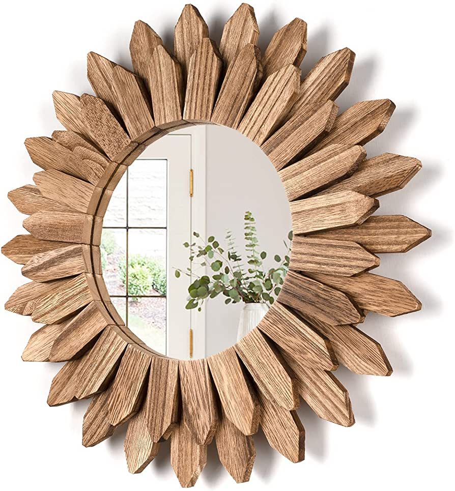 Honiway Wall Mirror Decorative 12 inch Rustic Wood Mirror Sunburst Boho Mirror for Entryway Bedro... | Amazon (US)