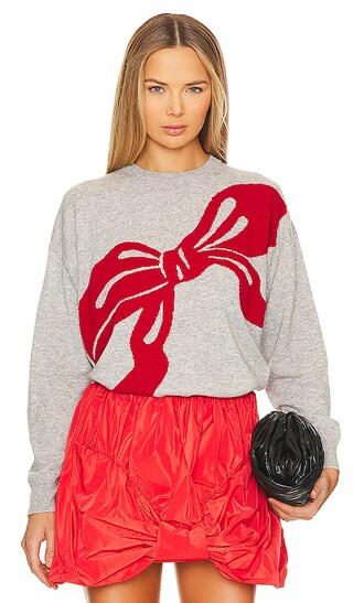 Cashmere Blend Sweater With Bow in Grey And Red | Revolve Clothing (Global)