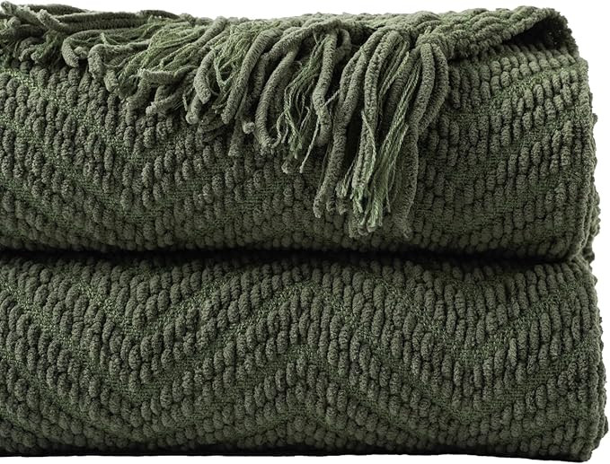 BATTILO HOME Olive Green Chenille Throw Blanket for Bed, Knit Throw Blanket,Super Soft Warm Home ... | Amazon (US)