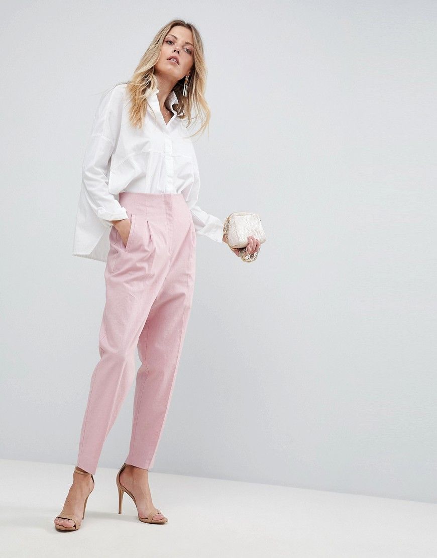ASOS Tailored Clean High Waist Linen Peg Pants - Pink | ASOS US