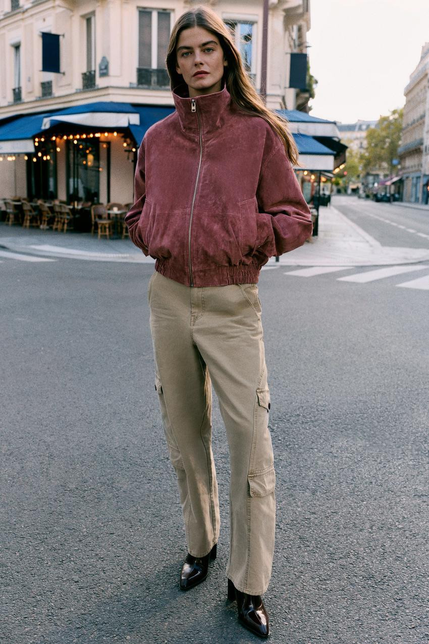 100% LEATHER HIGH NECK BOMBER JACKET | Zara US