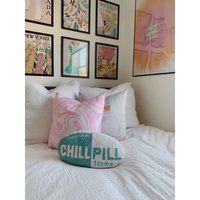 Chill Pill Preppy Throw Pillow Bedding Decoration College Dorm Room Bedroom Living Teen Girls Turquo | Etsy (US)