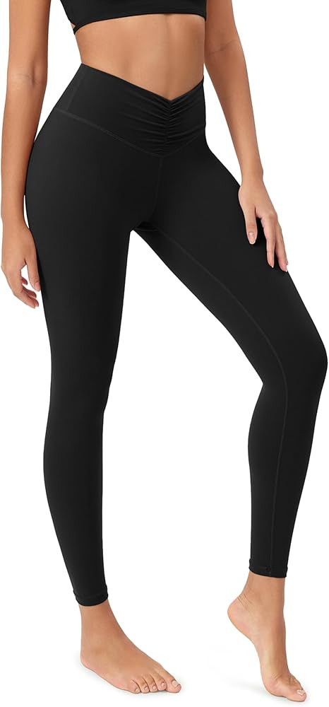 ODODOS Cloud Feeling Ruched Yoga Leggings for Women 25" / 28" High Waist Crossover Yoga Pants | Amazon (US)