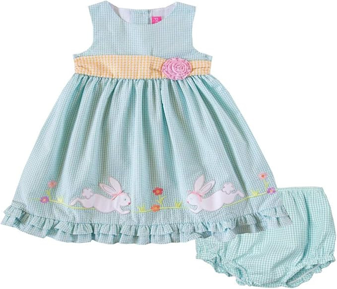 Good Lad Newborn/Infant Baby Girls Turquoise Seersucker Dress with Easter Bunny Appliques | Amazon (US)