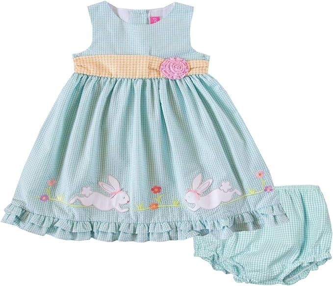 Good Lad Newborn/Infant Baby Girls Turquoise Seersucker Dress with Easter Bunny Appliques | Amazon (US)