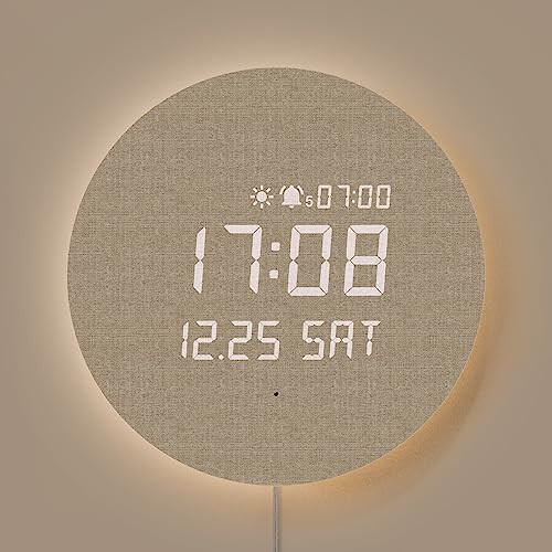 mooas Full Moon LED Silent Wooden Digital Wall Clock with Remote Control, Backlight Nightlight Digital Wood Wall Clock, Sunrise Alarm Melody, 5 Level Brightness Modern Decorative Office Livingroom | Amazon (US)