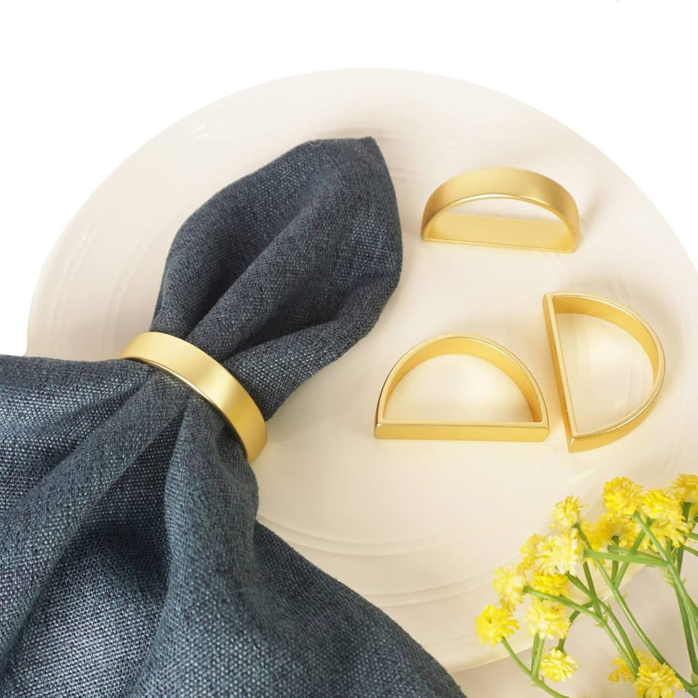Gold Napkin Rings Set of 6, Metal Napkin Ring Holders for Weddings, Dinner Parties, Banquet, Chri... | Amazon (US)