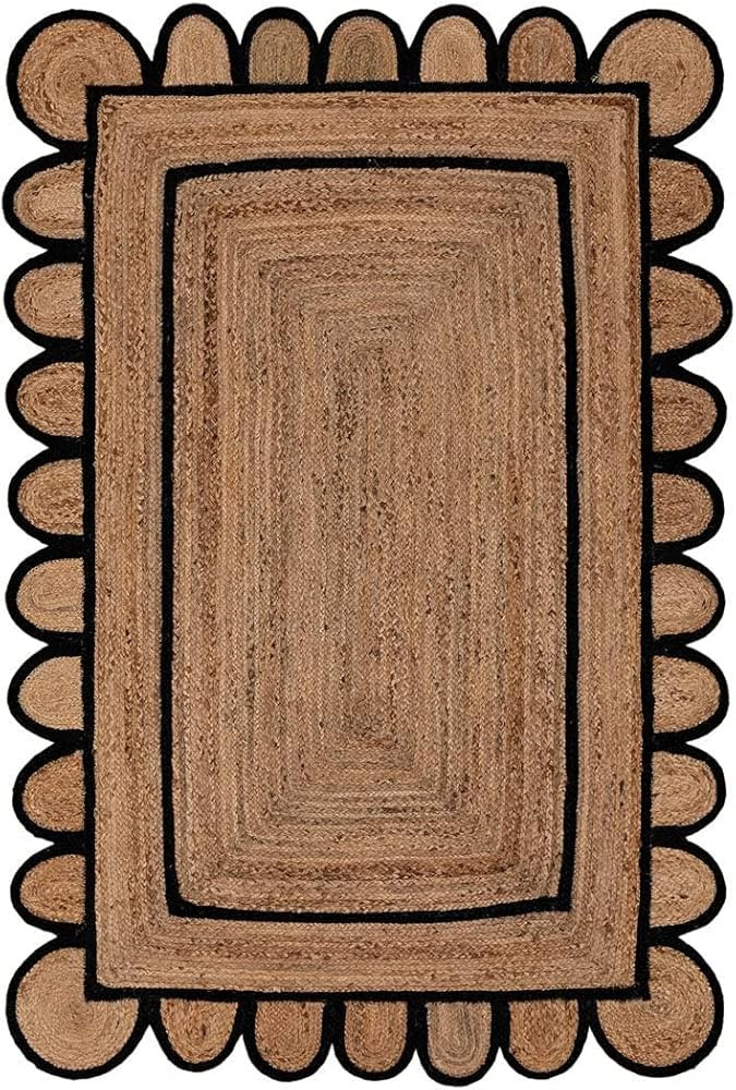 2x3, 2x4, 2x5, 2x6, 2.6x6 2.6x8 2.6x10 Ft. Black Color Scalloped Design Jute Rug Kitchen Rug/Pati... | Amazon (US)