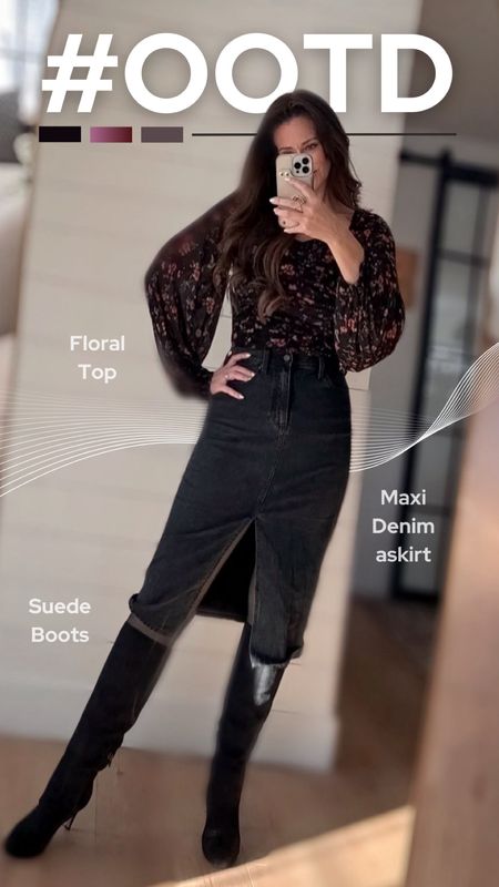 Spring outfit 💐

I love wearing floral prints in the spring and summer. I paired this sweetheart neckline mesh ruched bodysuit with a black denim skirt, fleece lined leggings and tall suede boots. 

🏷️ spring outfits , floral tops , denim midi skirt , tall boots
