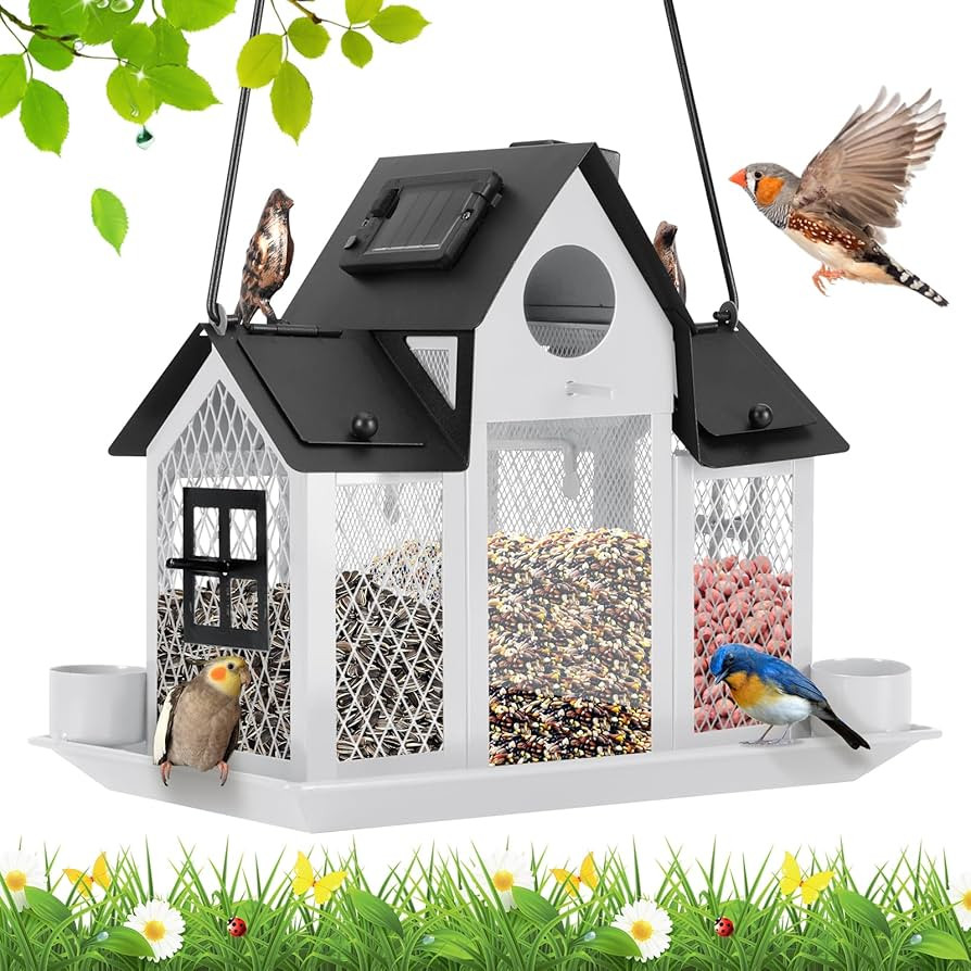 Solar Bird Feeders House Outside Hanging Metal Wild Bird Feeder Outdoors Large Cardinal Bird Feed... | Amazon (US)