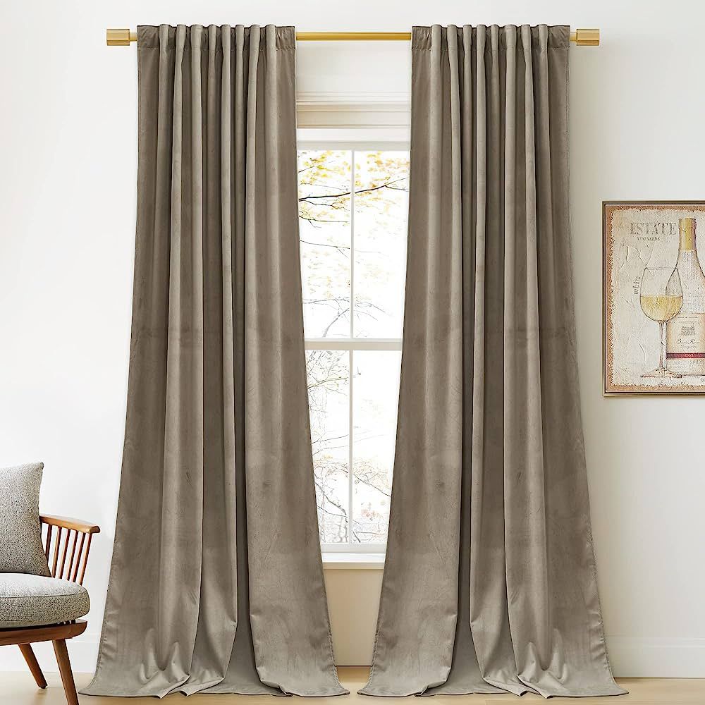 StangH Camel Beige Velvet Curtains - Thick Thermal Insulated Room Darkening Window Drapes 84 inch... | Amazon (US)