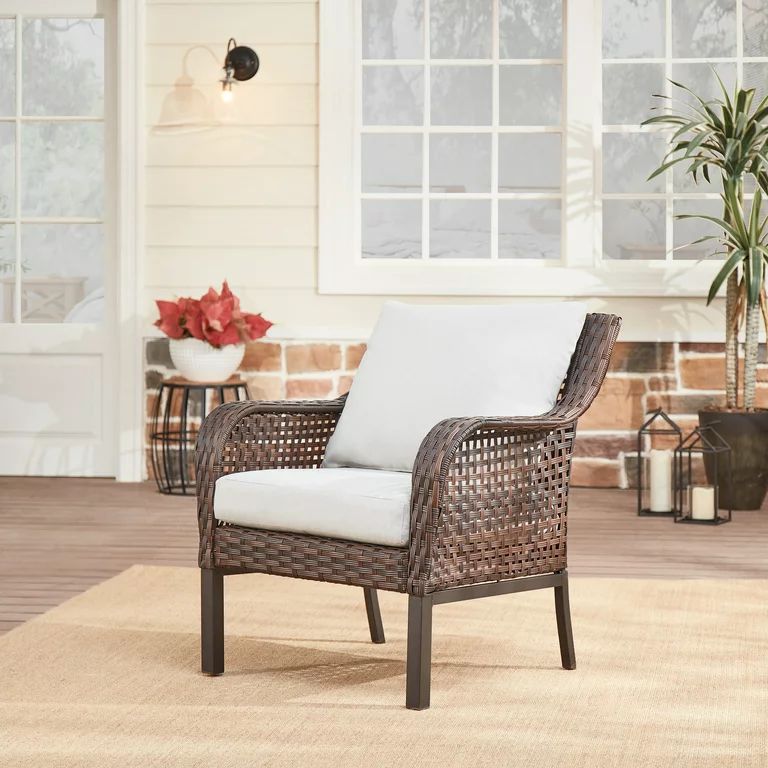 Mainstays Tuscany Ridge Weather Resistant Wicker Outdoor Lounge Chair - White/Brown | Walmart (US)