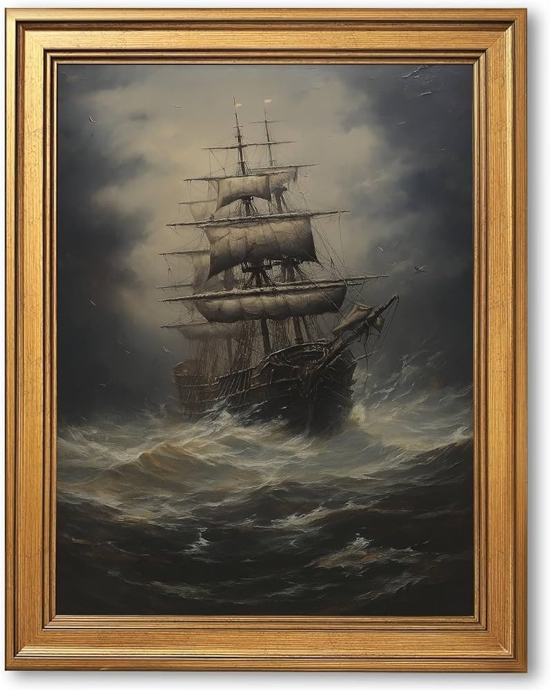 HUYKON Vintage Gold Framed Wall Art Tempest Tossed Galleon's Voyage Canvas Print Poster Dark Acad... | Amazon (US)