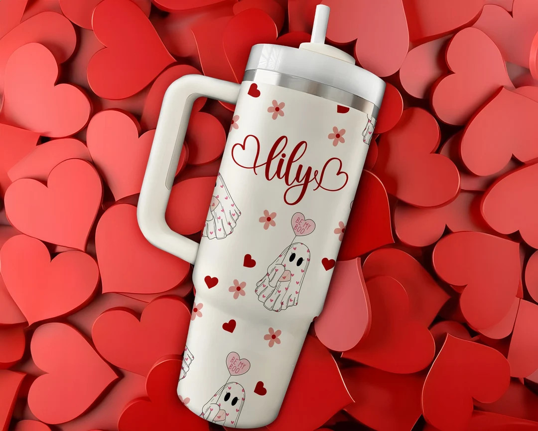 Be My Boo Valentines Ghost, Cute Ghost With Balloon, Personalized Name Valentines Day 40oz Tumble... | Etsy (US)