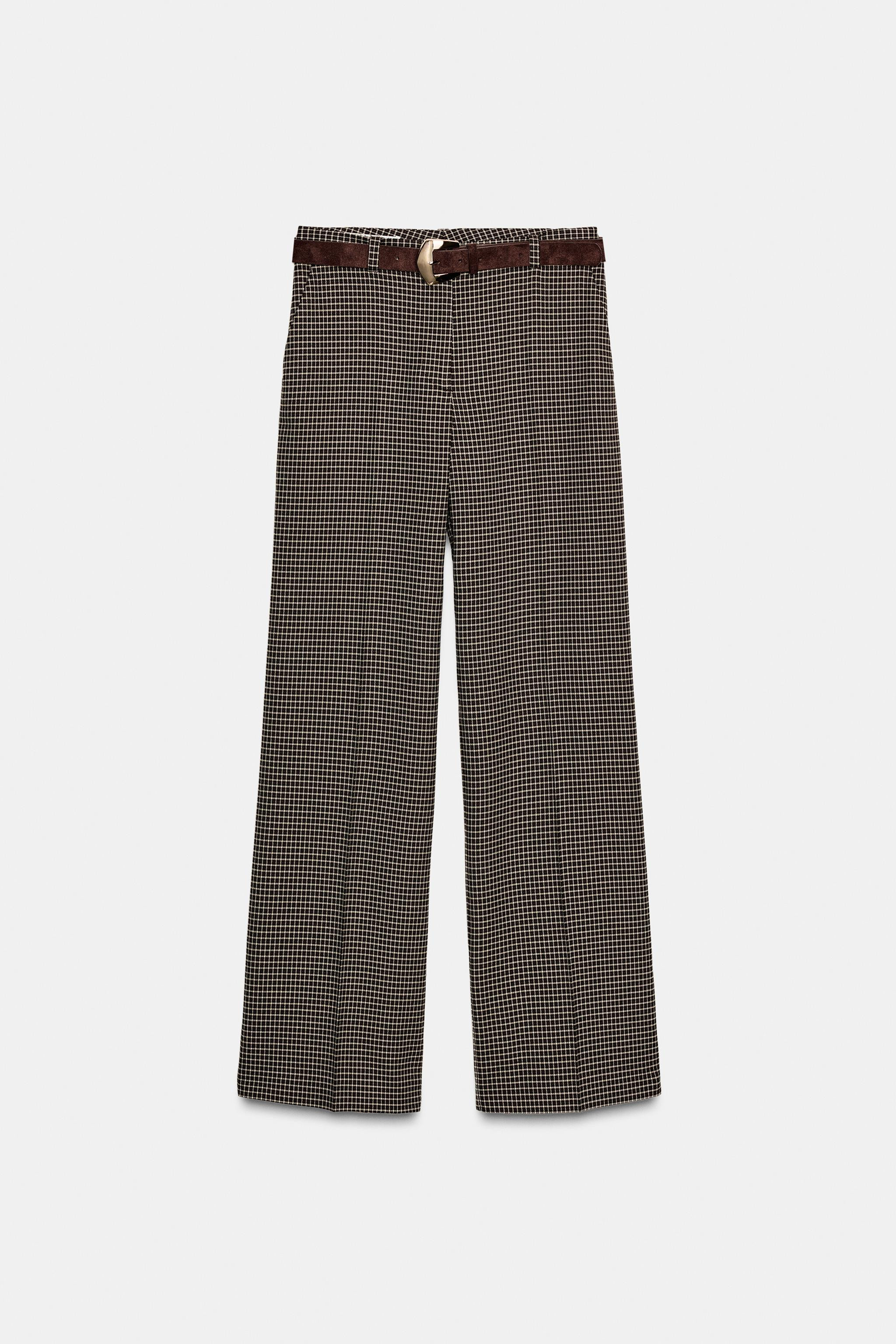 STRAIGHT CHECK TROUSERS WITH BELT | Zara UK