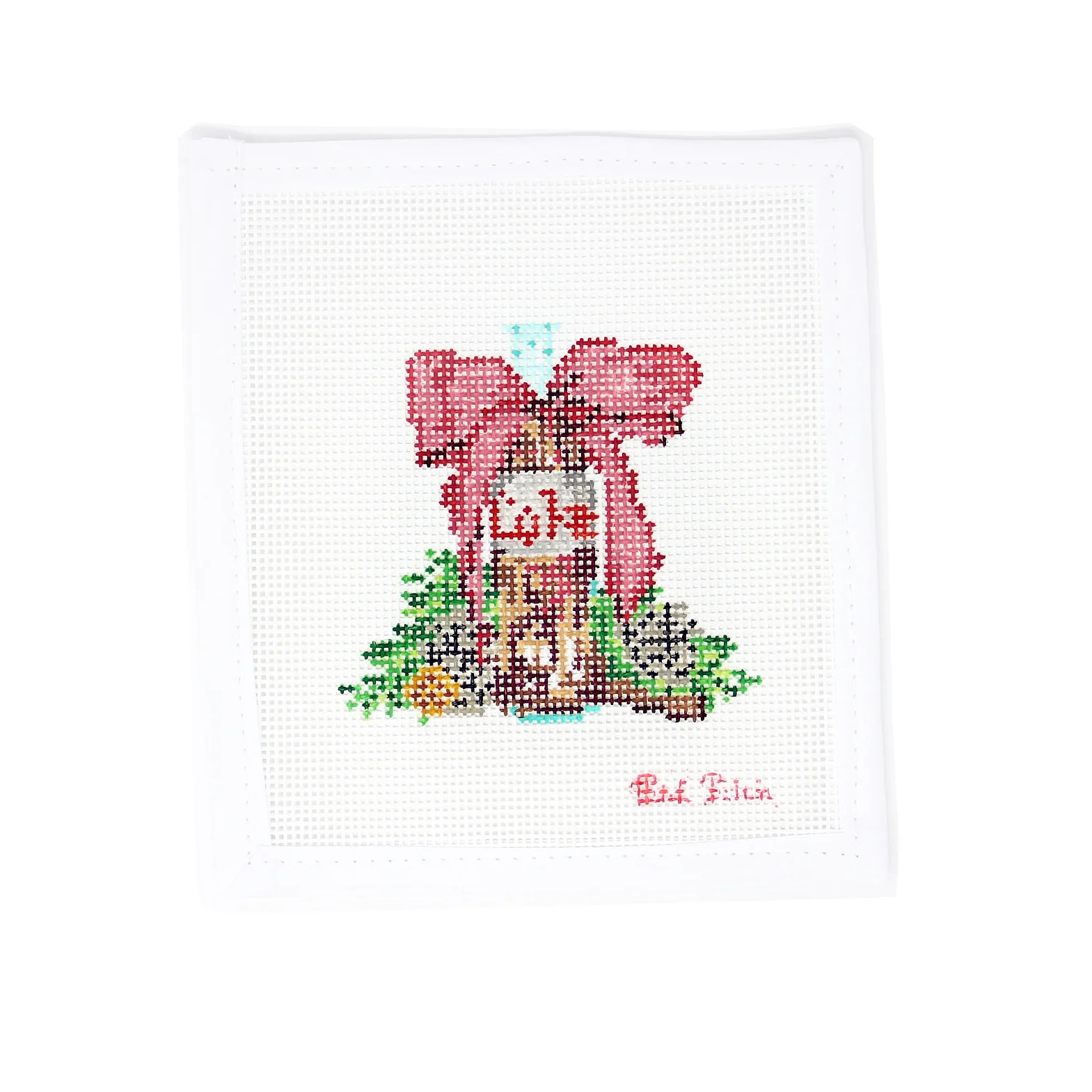 Canned Bevvy with Red Bow and Pine Cones | Greystone Needlepoint