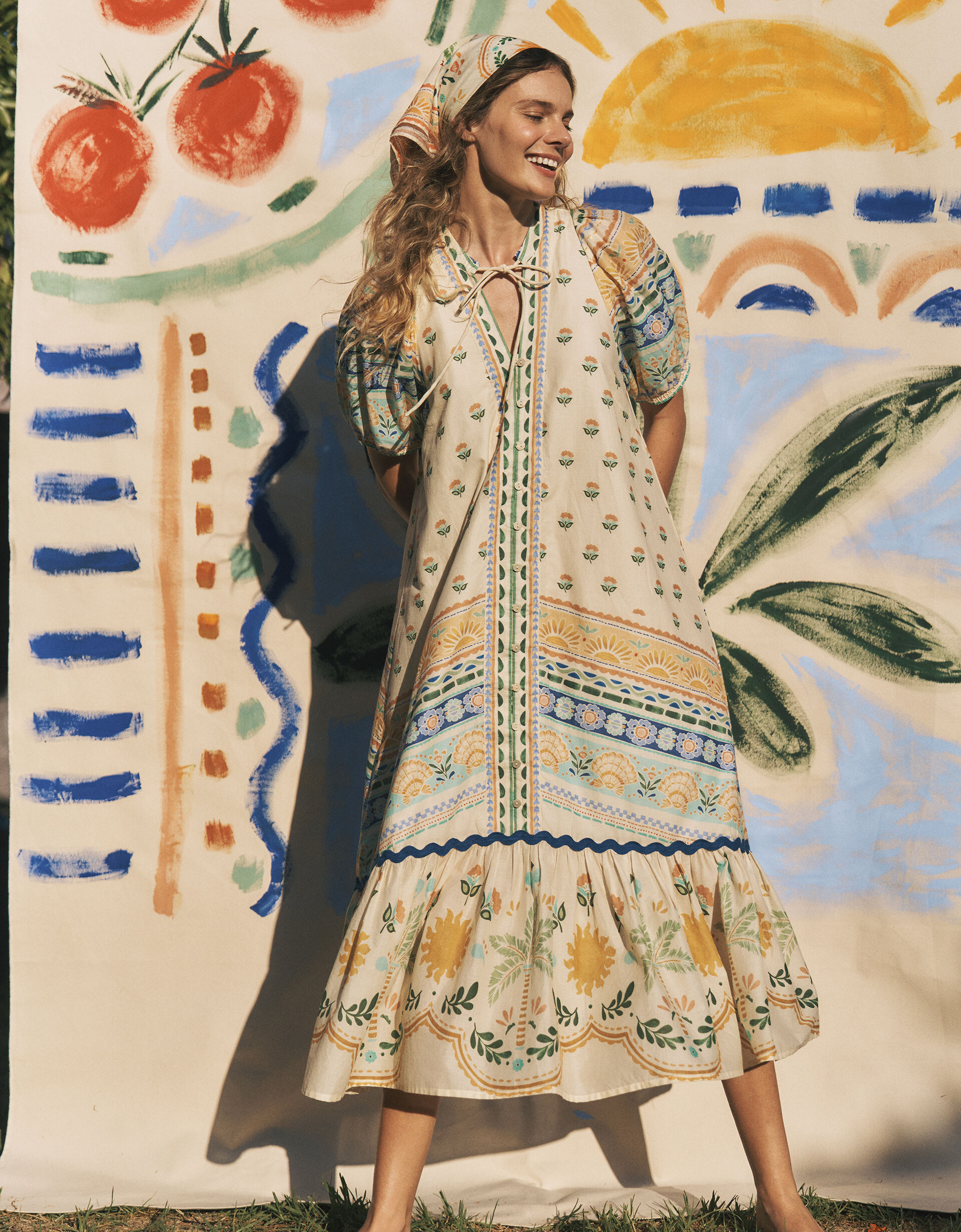 Monsoon x Charlie Taylor Printed Puff Sleeve Midi Dress Ivory | Monsoon (UK)