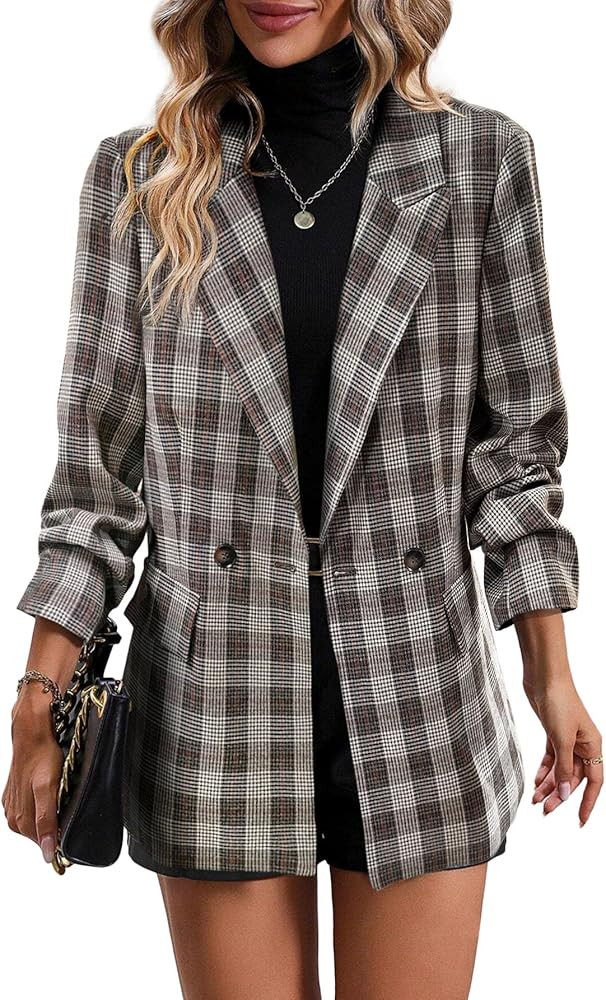 Mina Self 2025 Women's Plaid Houndstooth Blazer Jacket - Fully Lined Business Casual Office Suit ... | Amazon (CA)