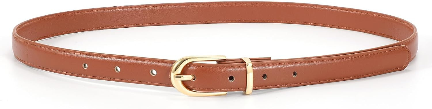 JASGOOD Womens Skinny Leather Belt Ladies Thin Faux Leather Belt with Gold/Silver Buckle for Jeans Dress Pants | Amazon (US)