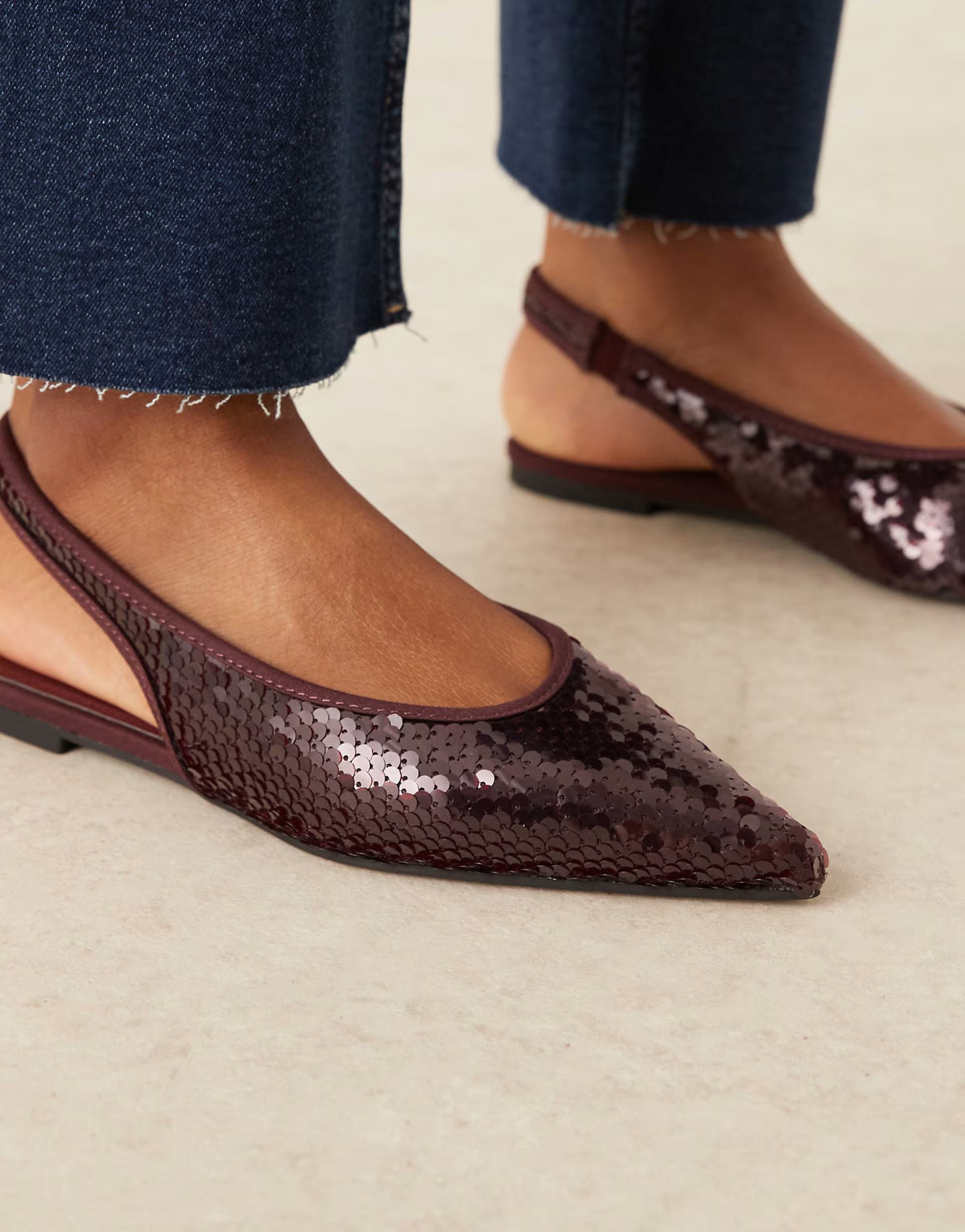 ASOS DESIGN Linford slingback ballet flats in burgundy sequins | ASOS (Global)