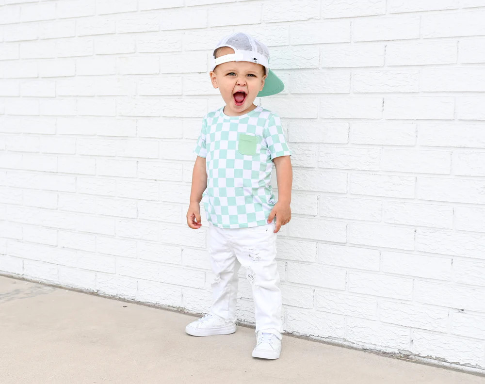 MINT CHECKERS DREAM POCKET TEE | Dream Big Little Co.