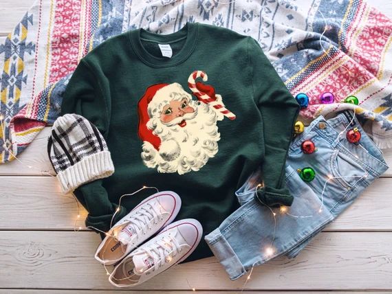 Retro Santa Shirt, Christmas Sweatshirts, Women Christmas Santa Shirts, Cute Retro Santa Shirt, C... | Etsy (US)