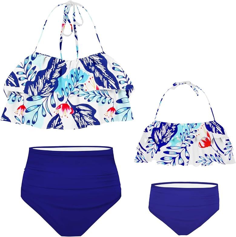 storeofbaby Girls Swimsuit Two Pieces Women Bikini Set Ruffle Falbala Cute Family Matching Bathin... | Amazon (US)
