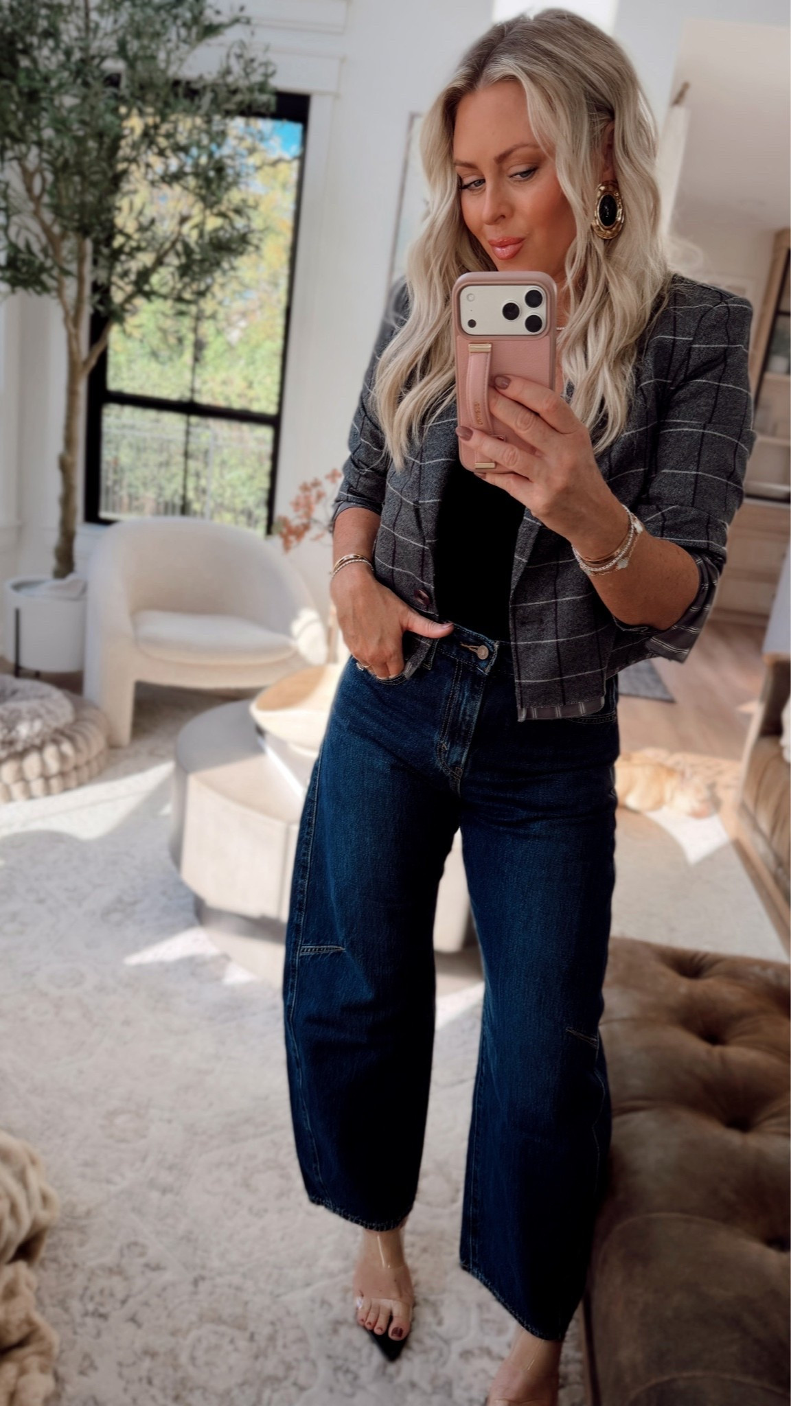 OOTN! I’m OBSESSED with these jeans already ordered more colors! You can cinch the waist ladies and they are adorable on! I did size up one! Otherwise I think tts. I usually have to size up in this brand. Jacket I’m in small. 

Fall style. Plaid.

#LTKootd #LTKSeasonal #LTKSaleAlert