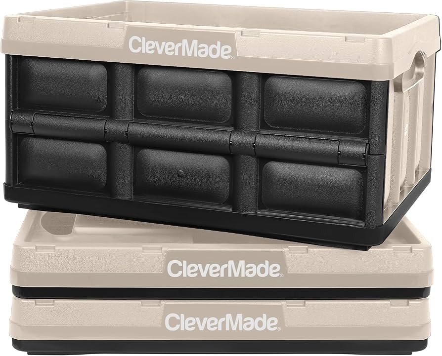 CleverMade Collapsible Storage Bin, Tan, 3PK - 32L (8 Gal) Stackable Storage Containers, Holds 66... | Amazon (US)