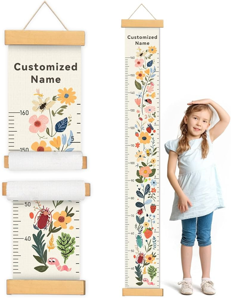 Personalized Name Growth Chart for Kids, Flower Canvas Height Chart Ruler Removable Hanging Wall ... | Amazon (US)