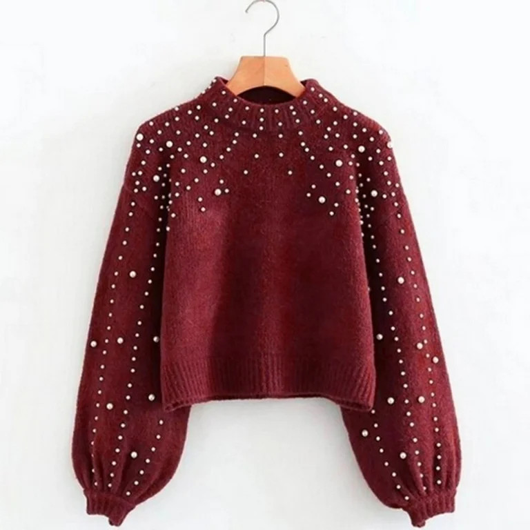 JSGEK Women's Casual Long Sleeve Turtlrneck Sweater Thick Needle Long Sleeve O-Neck Pearl Pullove... | Walmart (US)