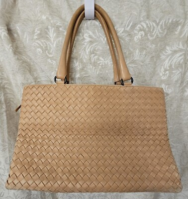 Bottega Veneta intrecciato classic leather tan satchel purse with COA free ship | eBay US