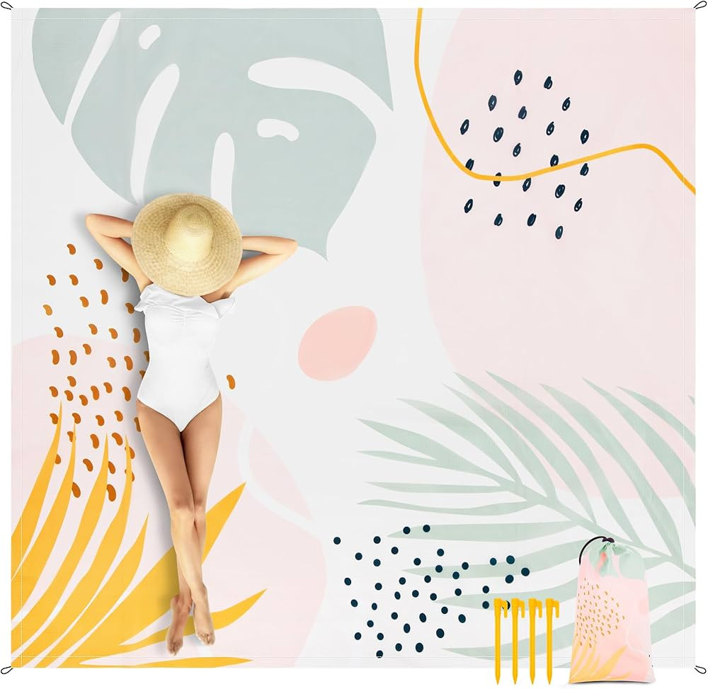 Waterproof Beach Blanket, 110''×118'' Extra Large Sand Free Beach Mat 4-8 Adults, Lightweight Po... | Amazon (US)