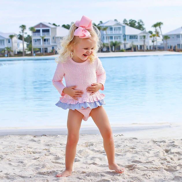 Santorini Pink And Blue Stripe Rash Guard Set | Classic Whimsy