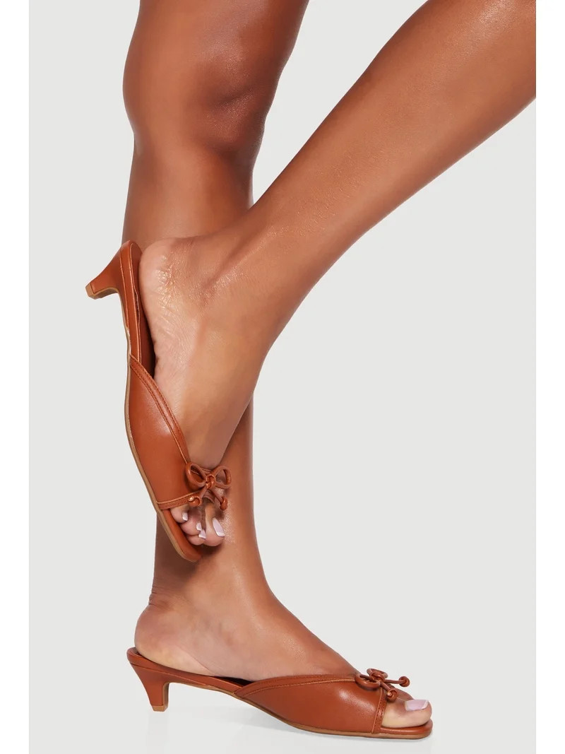 Women's Bow Detail Open Toe Kitten Heel Sandals | Walmart (US)